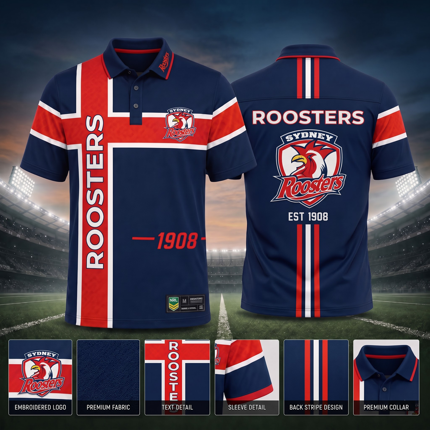 SYD X Premium NRL Men’s Sporty Cross Stripe Polo Shirt