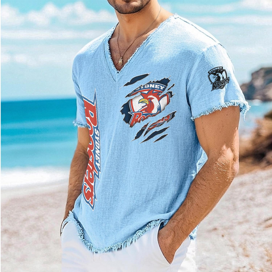 SYD x NRL V-Neck Linen Beach Shirt 1905 DatND DVT