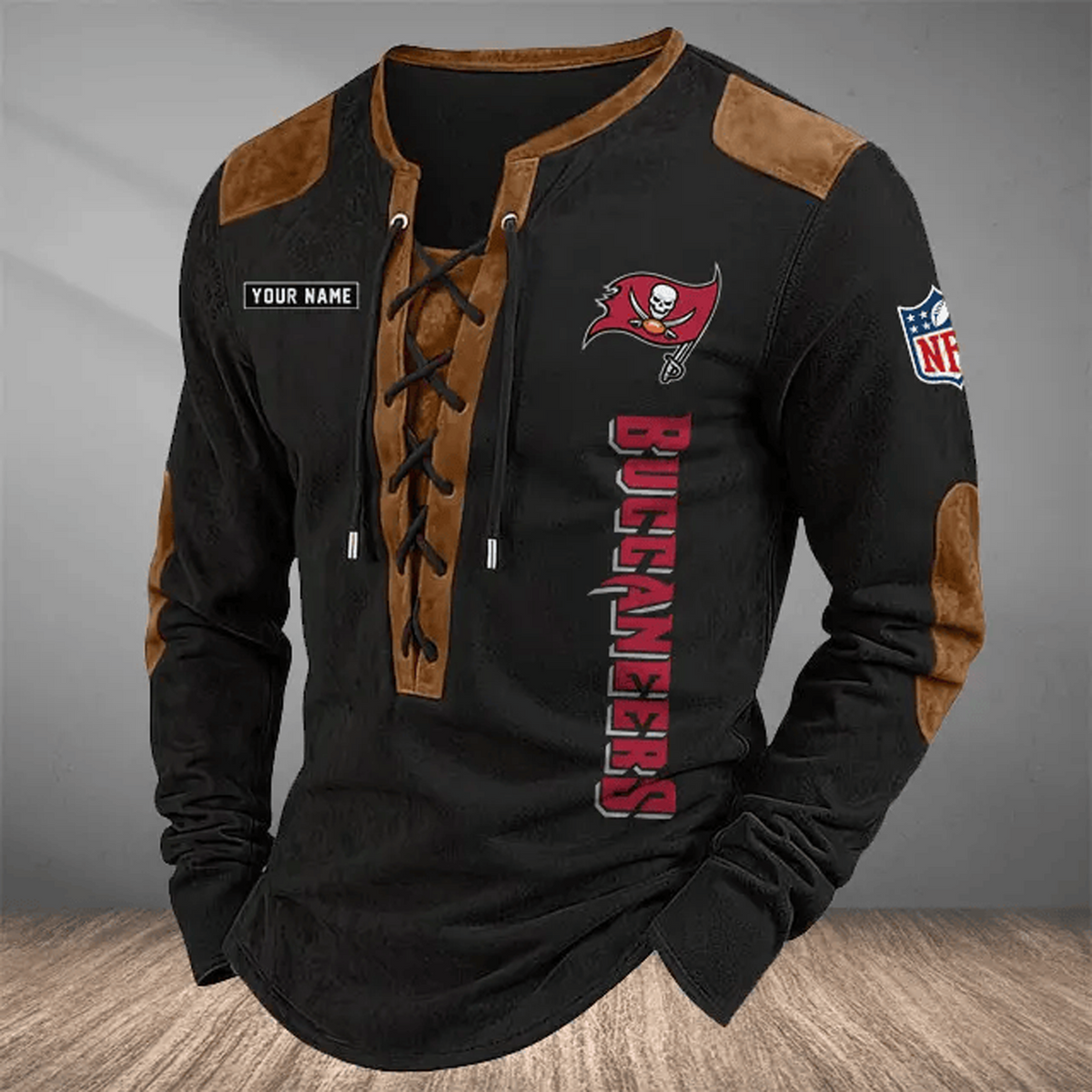 TB x NFL Custom Name Vintage Henley Long Sleeve Shirt