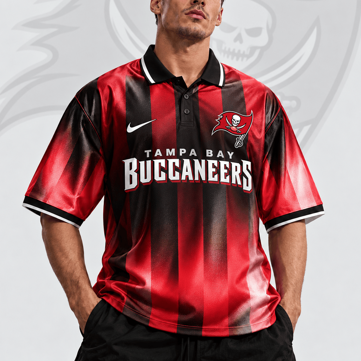 TB x NFL Team Crest Vertical Stripe Retro Performance Polo Jersey