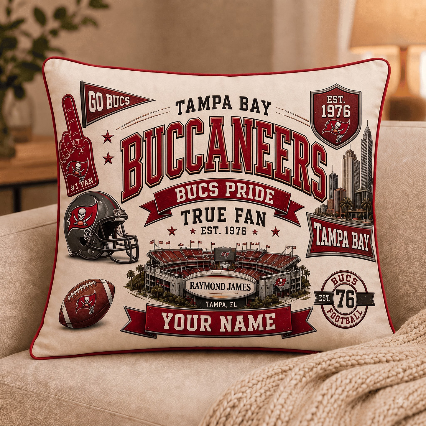 TBB x NFL Premium Vintage Pillow Case Personalized Gift For True Fan