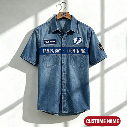 TBL x NHL Print Denim Short-Sleeve Work Shirt 180526 DatND LBN
