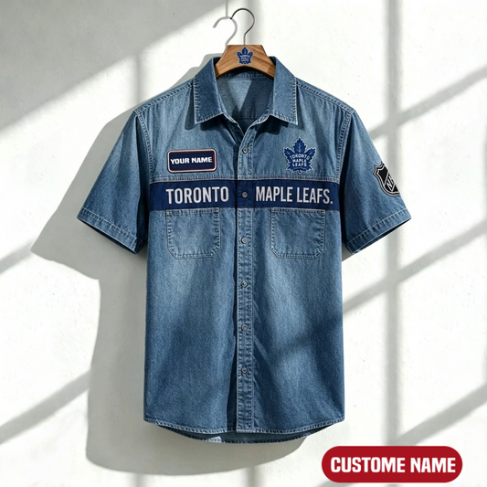 TML x NHL Print Denim Short-Sleeve Work Shirt 180526 DatND LBN