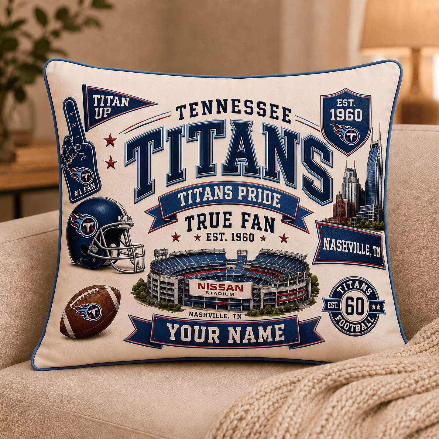 TT x NFL Premium Vintage Pillow Case Personalized Gift For True Fan
