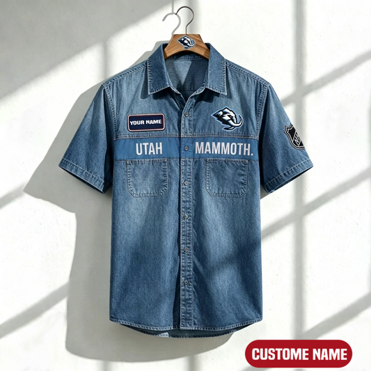 UM x NHL Print Denim Short-Sleeve Work Shirt 180526 DatND LBN