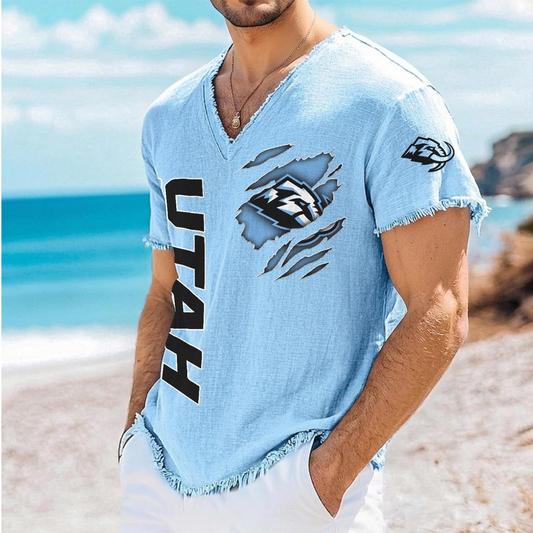 UTA x NHL V-Neck Linen Beach Shirt 1905 DatND DVT
