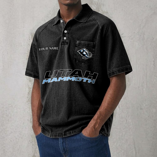UTAH x NHL Men's Distressed Turn-Down Collar Polo DATND TANTD 250526