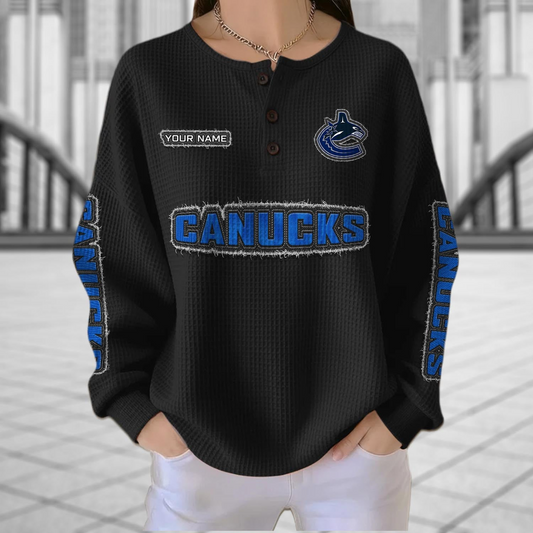 VAN x NHL Personalized Waffle Knit Henley Sweatshirt 2005 DatND DVT