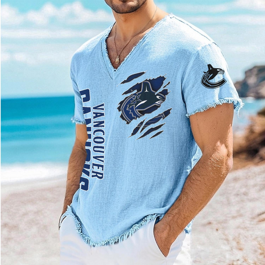 VAN x NHL V-Neck Linen Beach Shirt 1905 DatND DVT