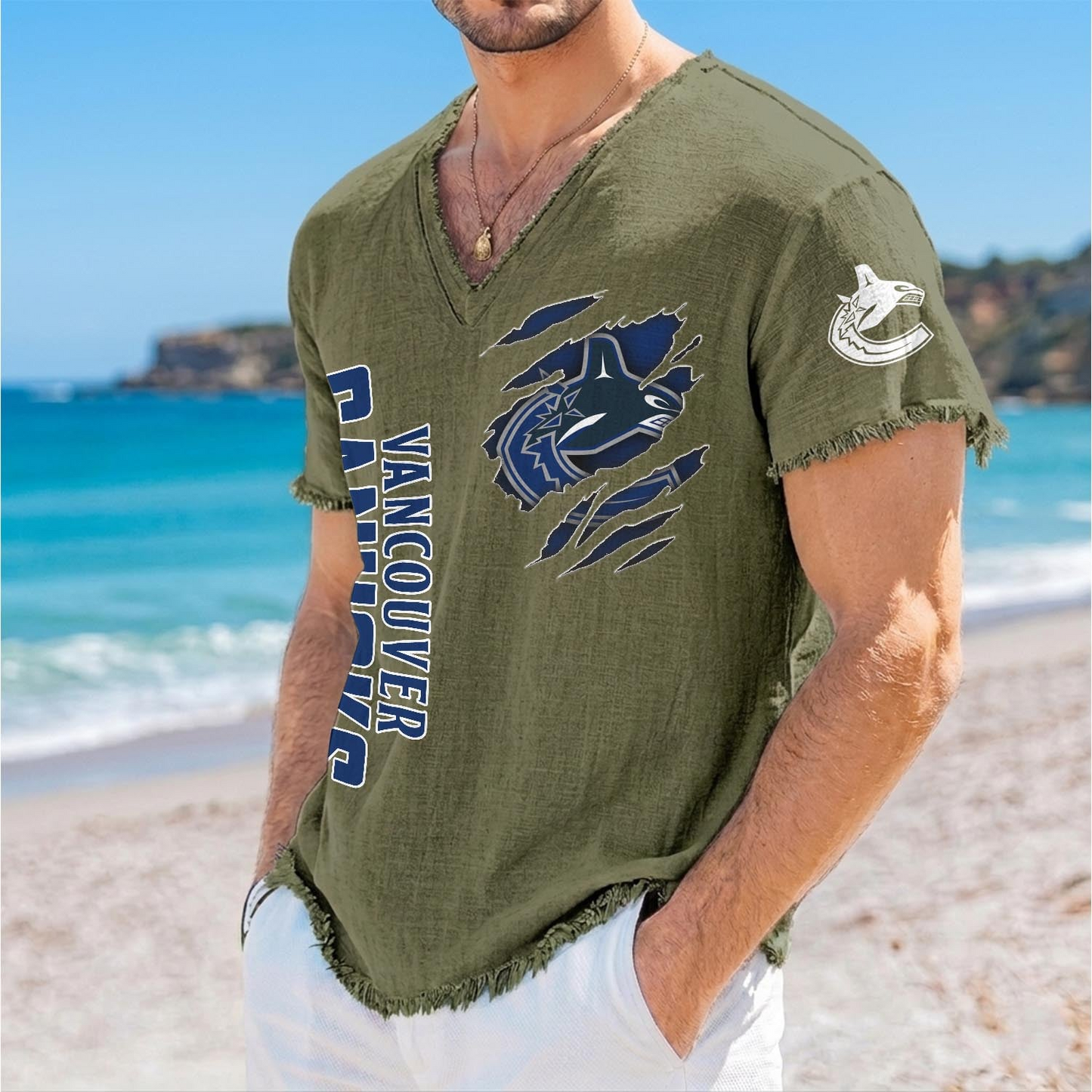 VAN x NHL V-Neck Linen Beach Shirt 1905 DatND DVT