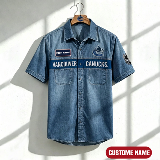 VC x NHL Print Denim Short-Sleeve Work Shirt 180526 DatND LBN