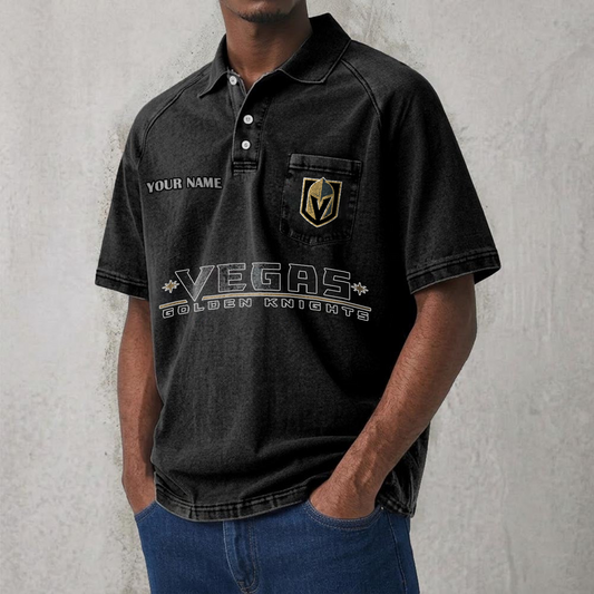 VGK x NHL Men's Distressed Turn-Down Collar Polo DATND TANTD 250526