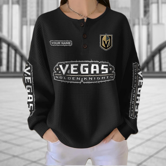 VGK x NHL Personalized Waffle Knit Henley Sweatshirt 2005 DatND DVT