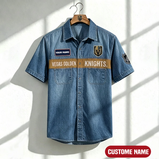 VGK x NHL Print Denim Short-Sleeve Work Shirt 180526 DatND LBN