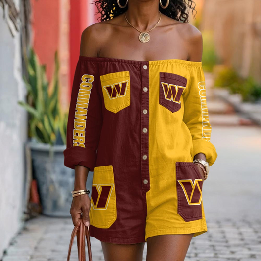 WAS x NFL Button-Front Off-Shoulder Dress DATND TANTD 060626