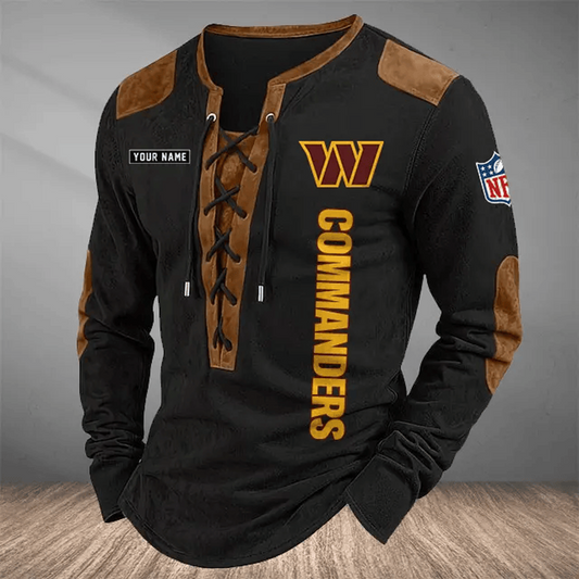 WAS x NFL Custom Name Vintage Henley Long Sleeve Shirt