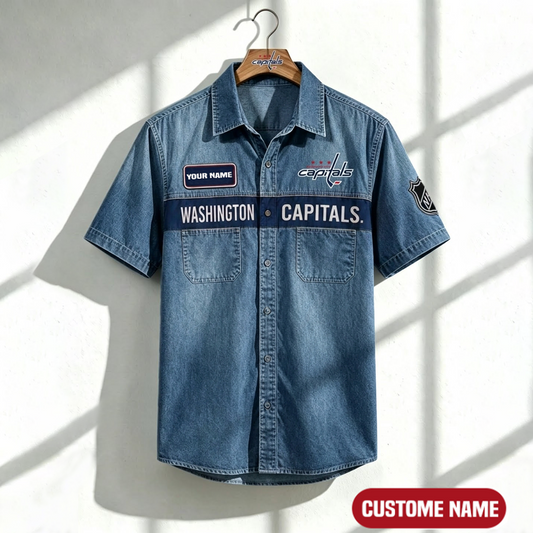 WC x NHL Print Denim Short-Sleeve Work Shirt 180526 DatND LBN