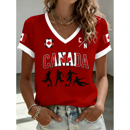 Women's Canada Soccer Print Casual T-Shirt V1 DATND TANTD 050626
