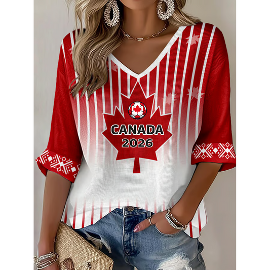 Women's Canada Soccer Print Casual T-Shirt V4 DATND TANTD 050626