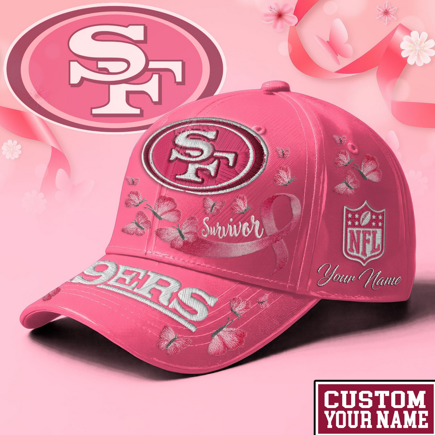 PREMIUM NFL X SF49  EXCLUSIVE  BREAST CANCER SURVIOR CAP NDT NHM 090726